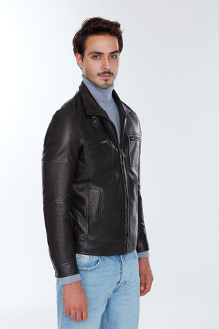 Wade Men's Black Leather Slim-Fit Jacket