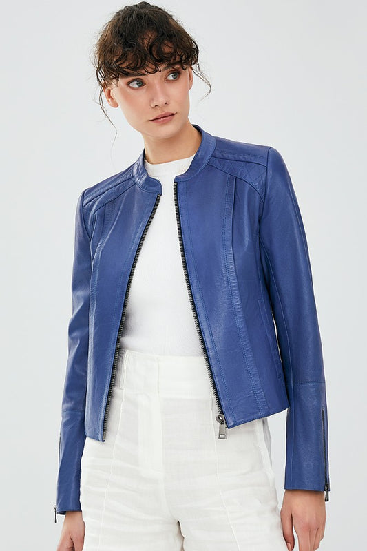 Eden Judith Blue Women Leather Jacket