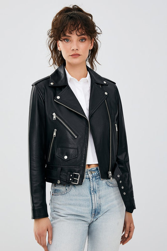 Salma Brando Biker Black Leather Jacket