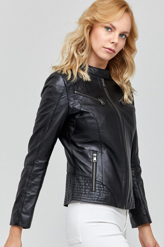 Lucy Black Asymmetric Women Biker Style Leather Jacket