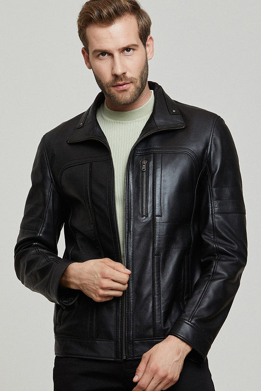 Bieber Black Sheepskin men's leather jacket