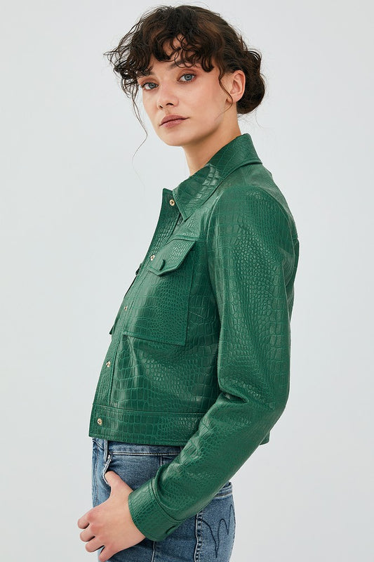Trina Green Shory Body Sheepskin Jacket for Women