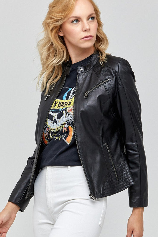 Lucy Black Asymmetric Women Biker Style Leather Jacket