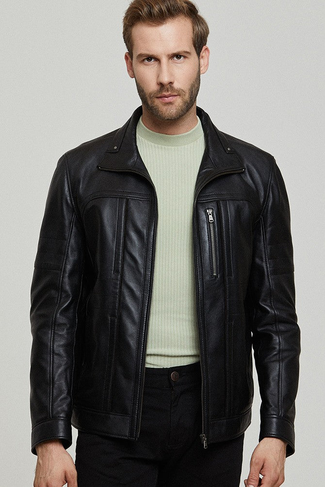 Black Sheepskin men's leather jacket
