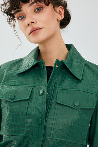 Trina Green Shory Body Sheepskin Leather Jacket for Women
