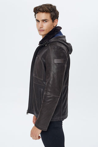 Anderson Black Leather Jacket with Hood