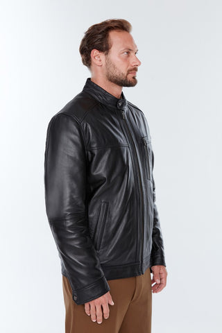 Malcolm Black Sheepskin Leather Jacket for Men