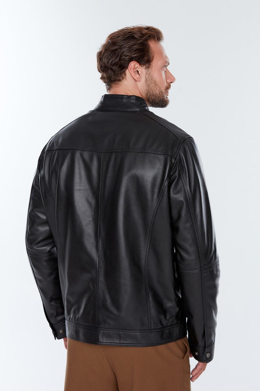 Malcolm Black Sheepskin Leather Jacket for Men