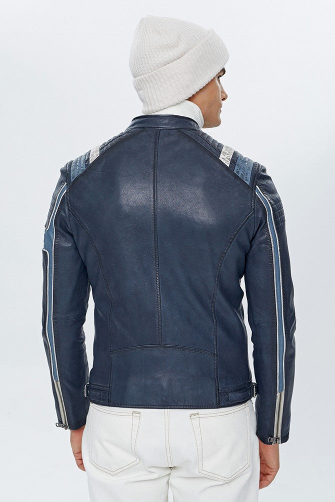 Blue Leather Motorcycle Jacket