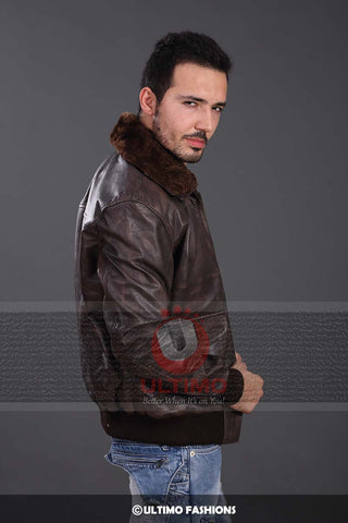  Leather Flight Bomber Jacket with A3 Double Collar