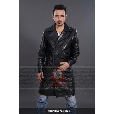 Neo Black Leather Trench Coat Mens Long Jacket