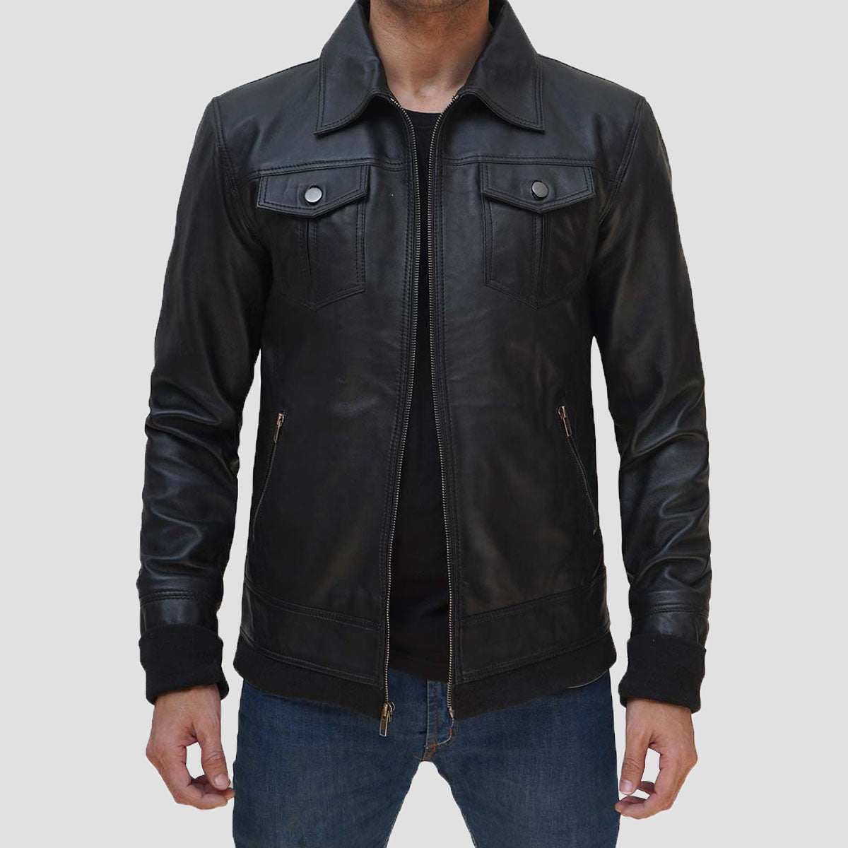 Bomber Black Leather Jacket with Hood