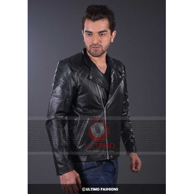  Black Solid Metal Leather Jacket