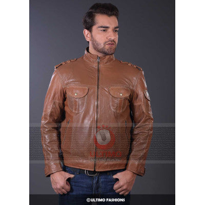 The Rising Star Tan Classic Bomber Vintage Style Leather Jacket