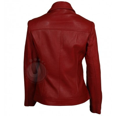 Slim Fit Red Women Leather Jacket