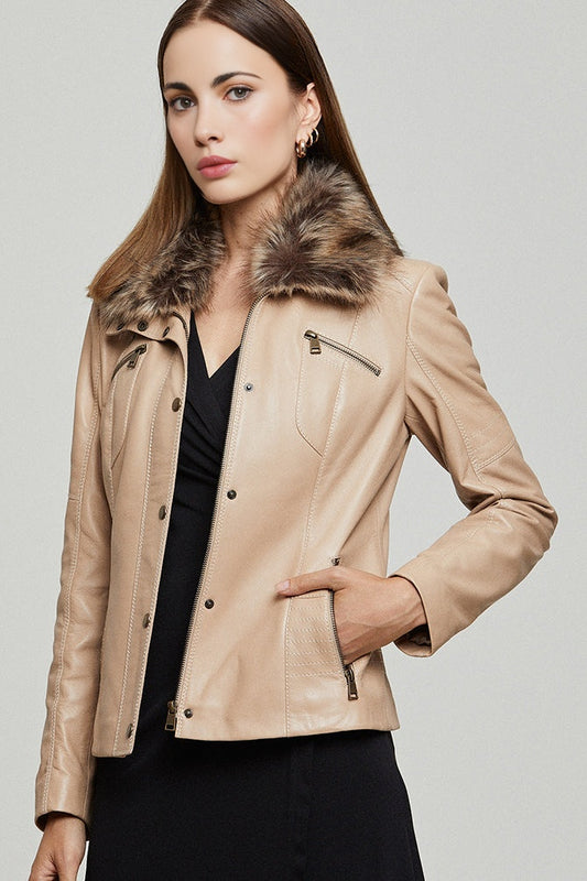 Women's Beige Leather Jacket