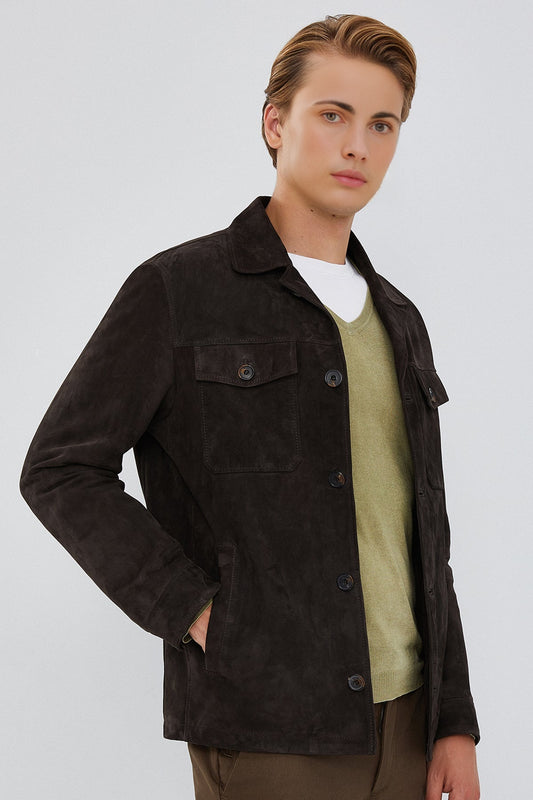  Men's Brown Suede Leather Jacket
