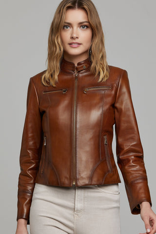 Alicia Women's Tan Leather Jacket