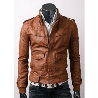 Slim Fit Fashionable Light Brown Leather Jacket