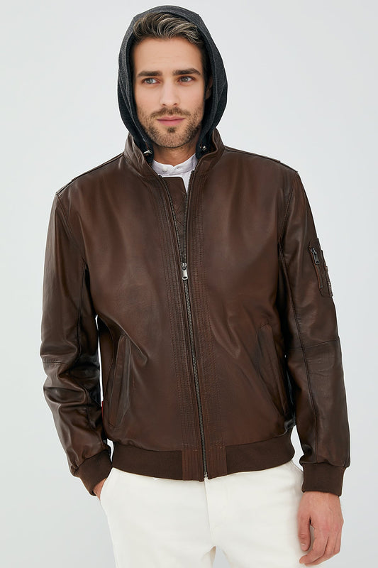 Garry Men's Hooded Leather Coat