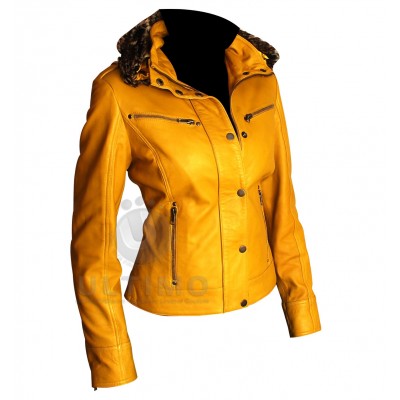 Yellow Leather Biker Jacket