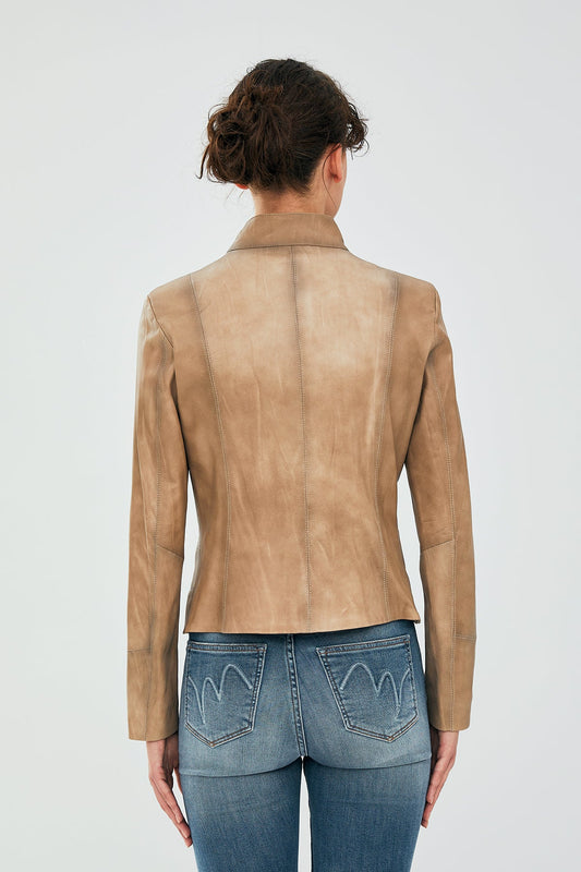 Women's Beige Leather Jacket