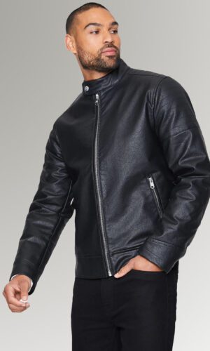 Men's viscose lining Leather Jacket in Black