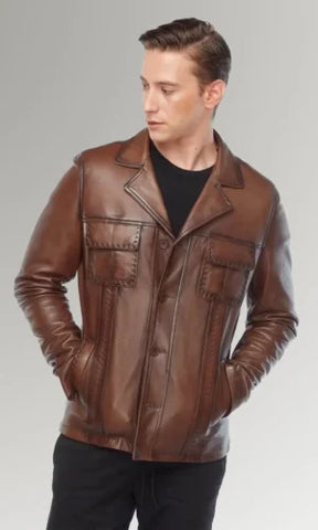 Stylish Brown Distressed Vintage Waxed Leather Coat