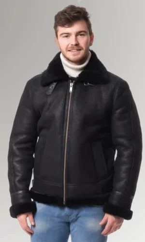 Shearling Stand-up Collar B3 bomber leather Jacket