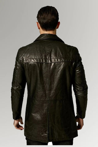 Men's Black Blazer Buttoned Leather Coat