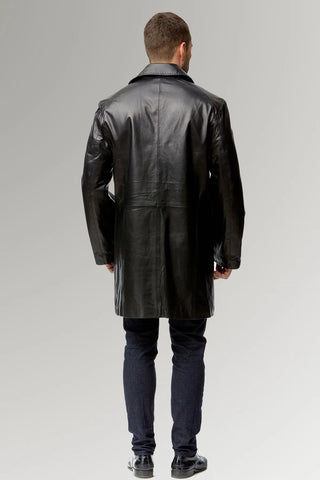 Black Leather Classic Long Leather Trench Coat