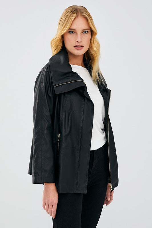 Brenda Free Style Black Leather Coat