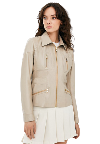Julia Beige Women Sheepskin Leather Jacket