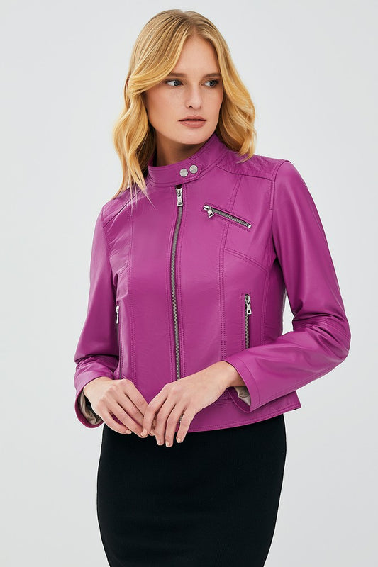Antalia Purple Pink Sheepskin Leather Jacket 