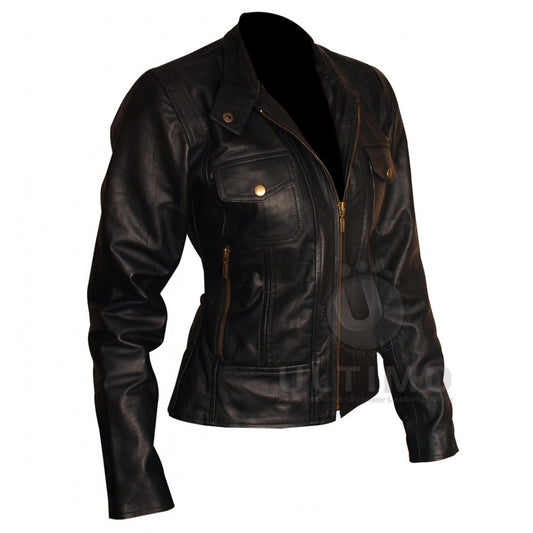  Womens Black Slim Fit Leather Jacket