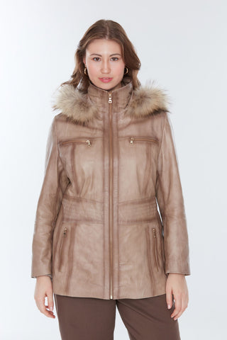 Women's Rachel Brown Plus Size Fur Leather Coat