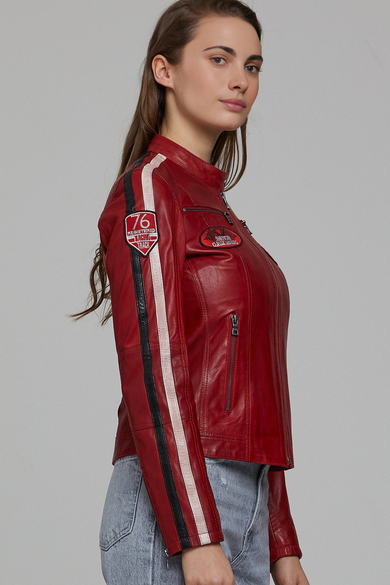 Ladyracer Women's Red Biker Leather Jacket