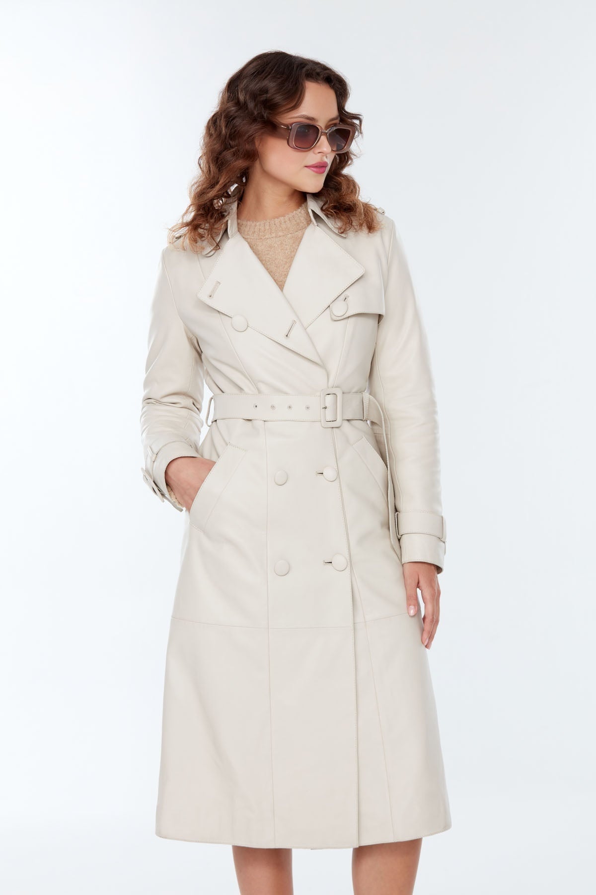 Fergie Women's Beige Leather Trench Coat