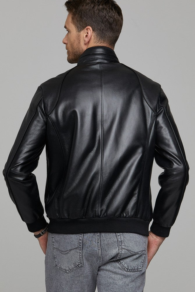 black Leather Bomber Jacket for Men