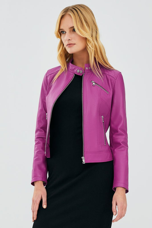 Purple Pink Sheepskin Leather Jacket 