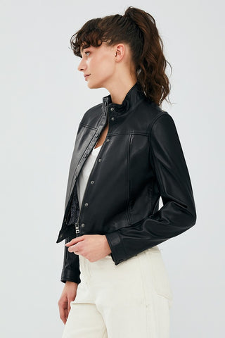 Jill Black Sheepskin Casual Leather Jacket for Women