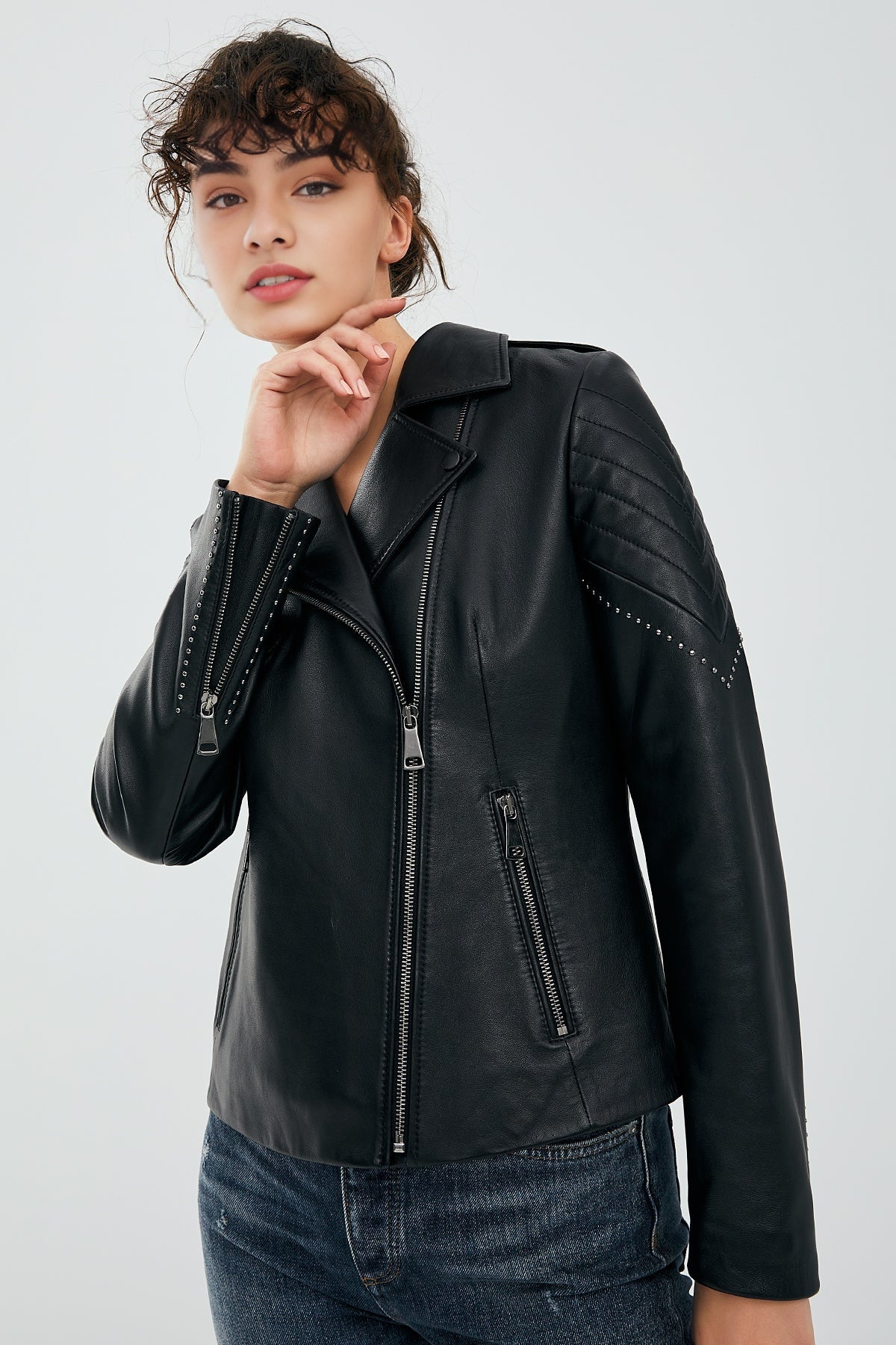 Magic Women's Black Biker Leather Jacket