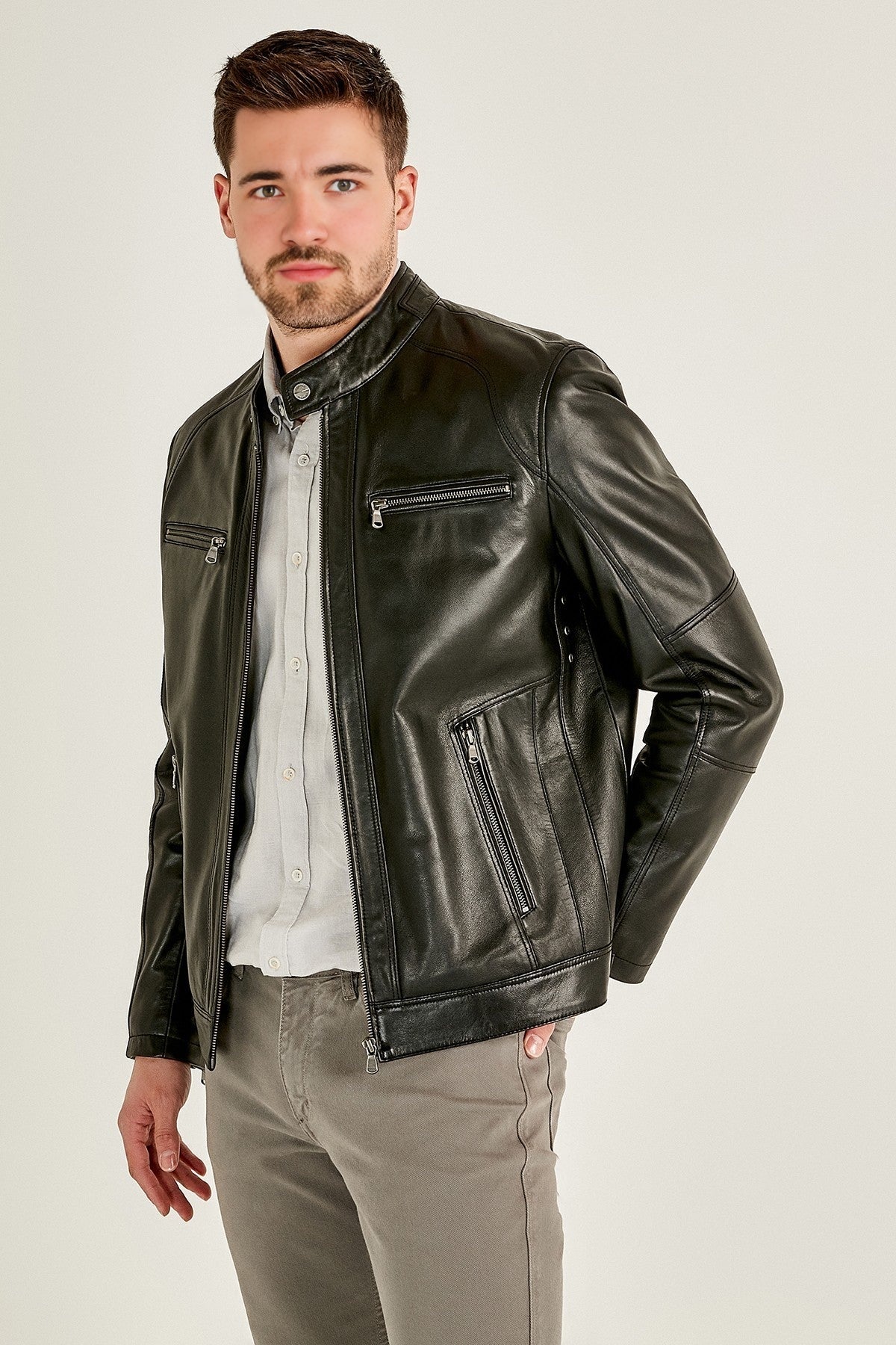 Alanzo Men's Black Leather Jacket
