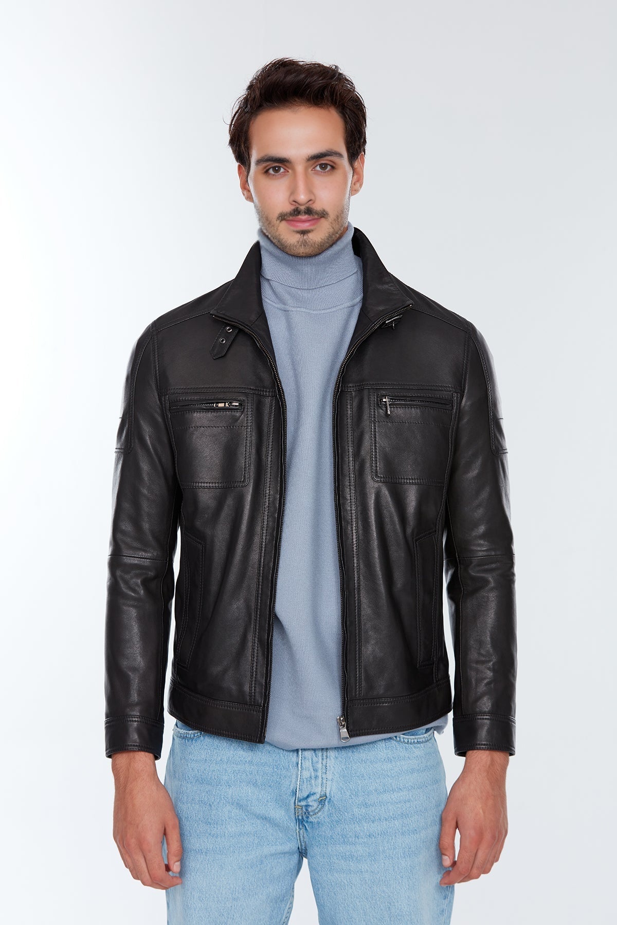 Wade Men's Black Leather Slim-Fit Jacket