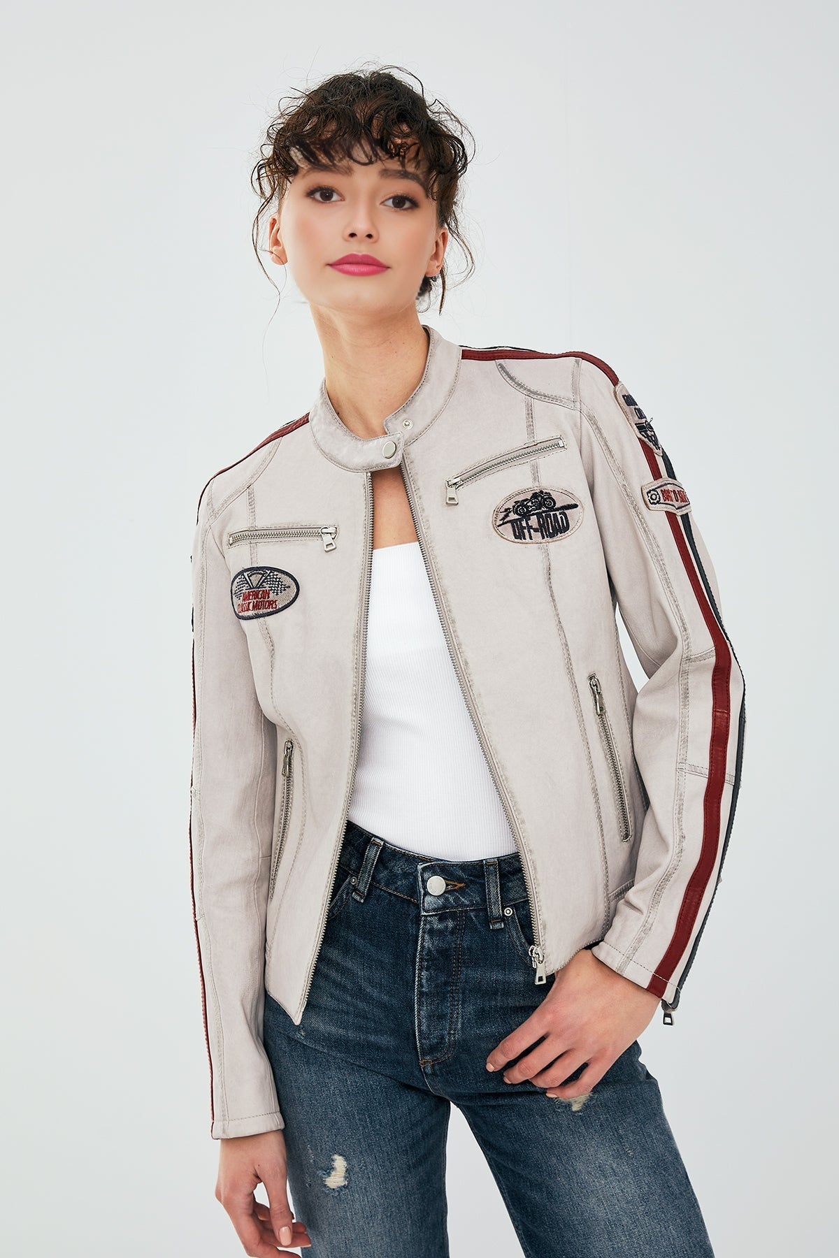 Ladyracer Women's White Biker Leather Jacket