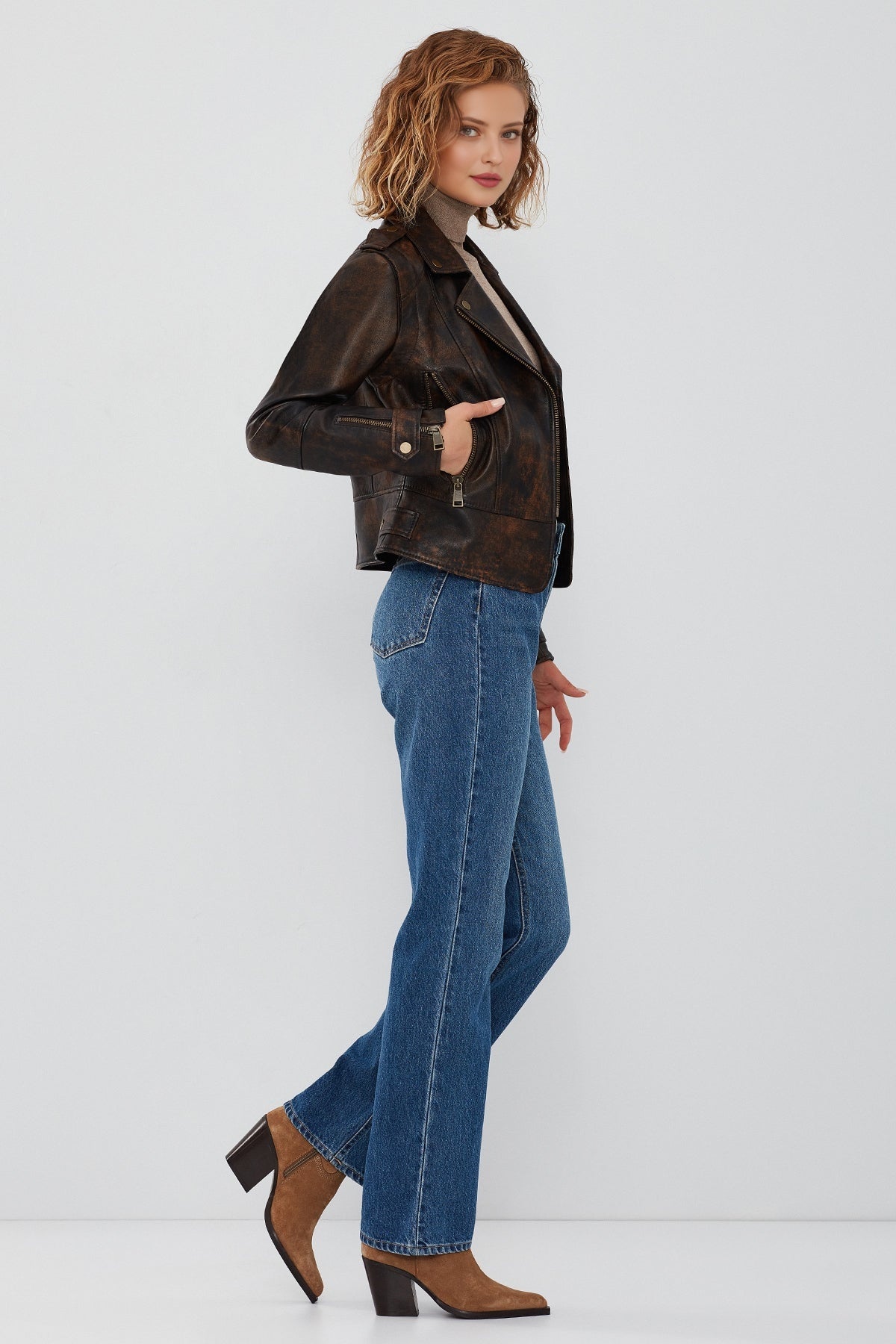 Newyork Women's Brown Vintage Leather Jacket