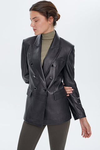 Susan Women's Black Long Leather Jacket