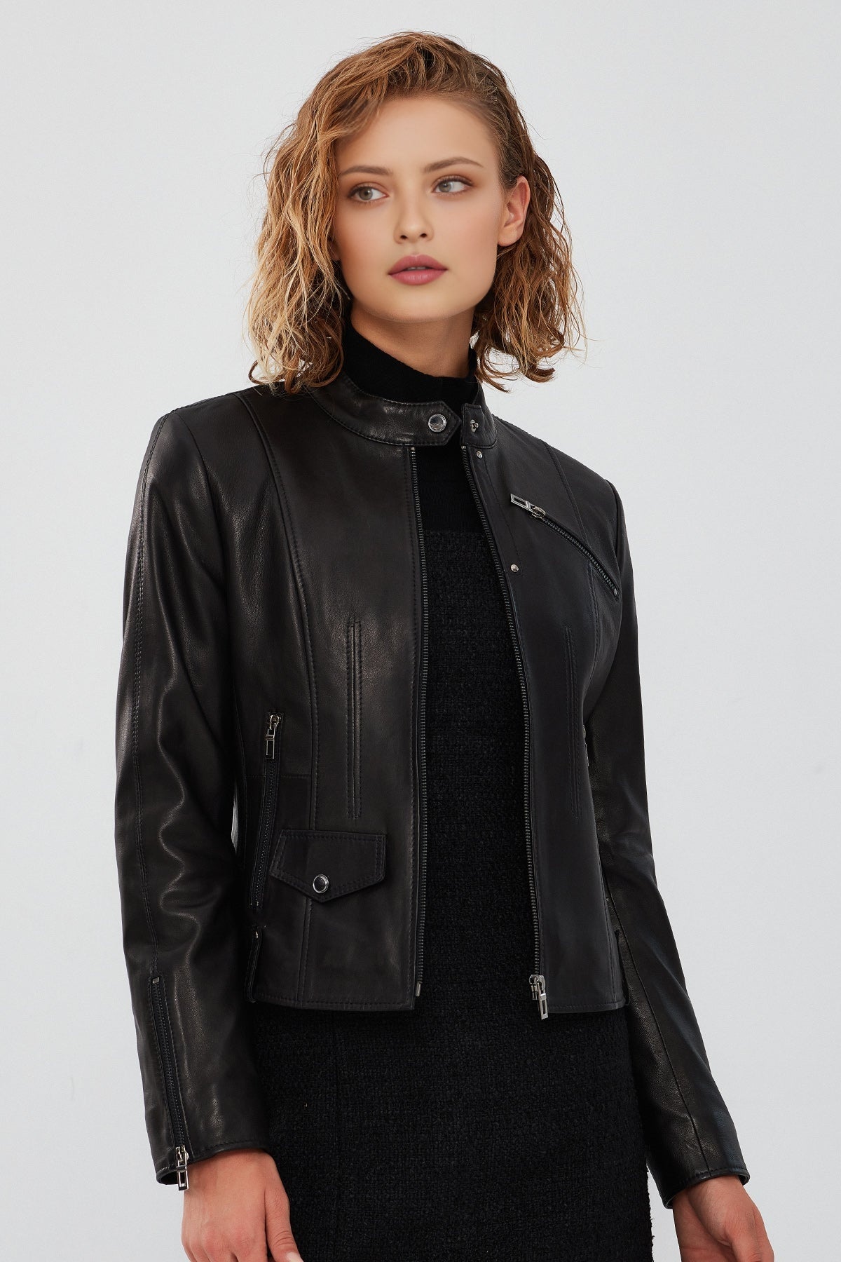 Madison Women's Black Short Leather Jacket