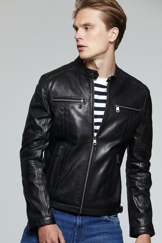 Amigo Black Leather Jacket for Men