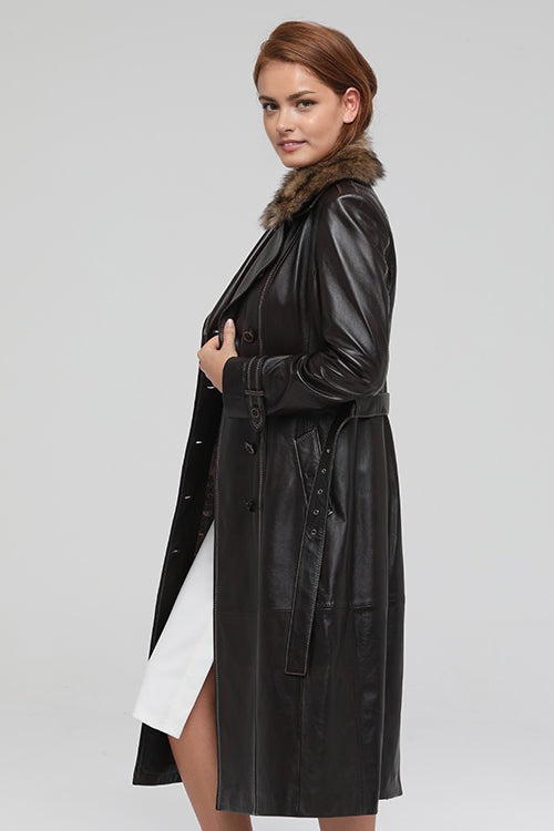 Women's Brown Fur Leather Coat